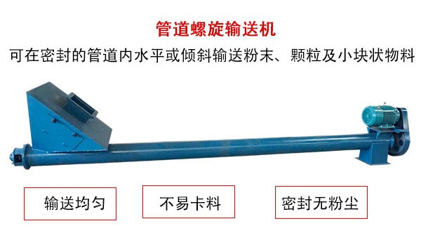 管道螺旋输送机主要用于粉状与颗粒状物料的输送，所以相对U型螺旋输送机适用范围较广。